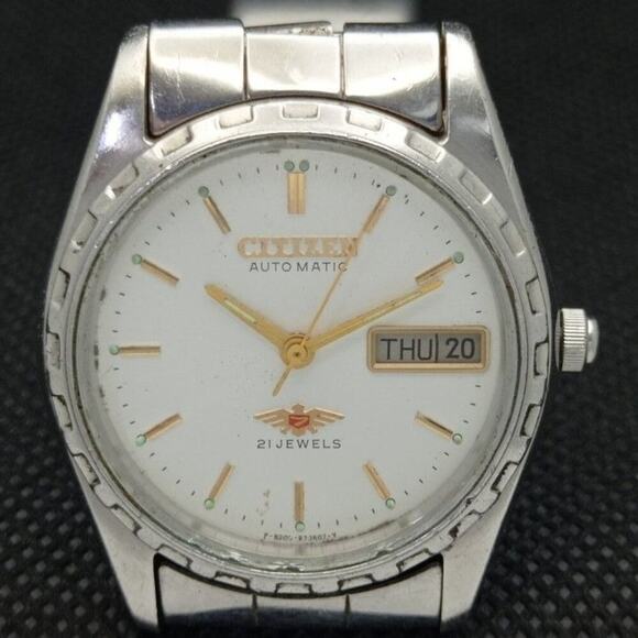 Vintage 1987 Citizen Automatic Mens Silver Watch W/daydate & Gold accents - Picture 4 of 8